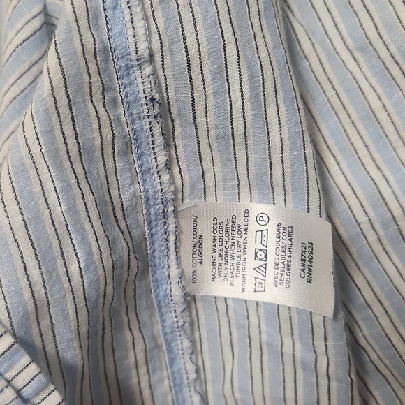 LOFT Blue and White Ruffled Peplum Blouse, Size Medium - Picture 6 of 8